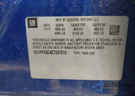2012 Chevrolet Cruze 1Lt from USA, damaged, VIN 1G1PF5SC4C7207819